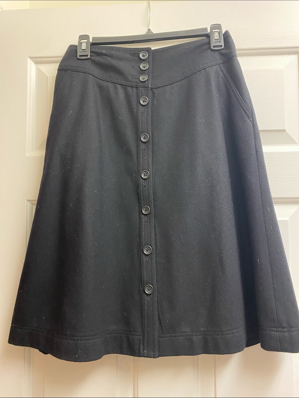 Banana Republic Black Button-Front A-Line Wool Skirt